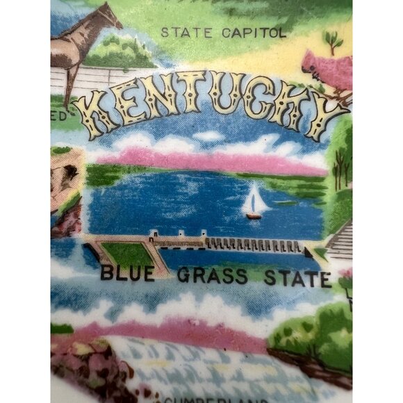Vintage Kentucky Souvenir Plate Blue Grass State 4" Gold Rim Wall Hanging Decor - Picture 3 of 7